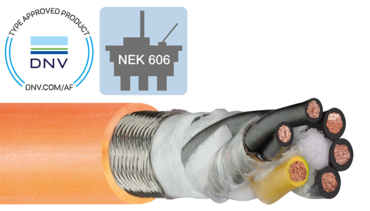 Przewód chainflex oraz logo DNV i NEK