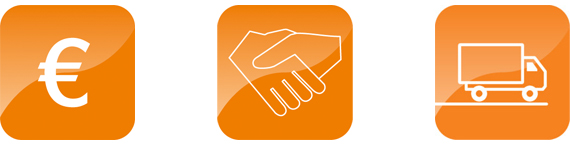 Logo ze znakiem euro, uściskiem dłoni i samochodem dostawczym