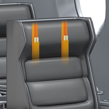 Wnętrze samolotu: prowadnice profilowe drylin w zagłówkach