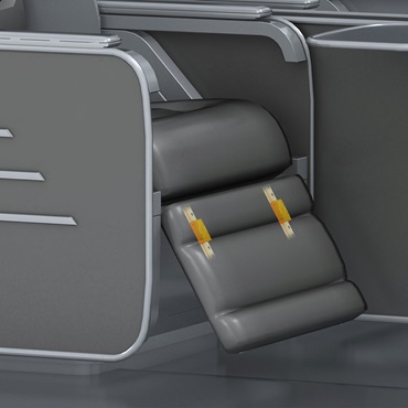 Wnętrze samolotu; prowadnice profilowe drylin w podnóżkach