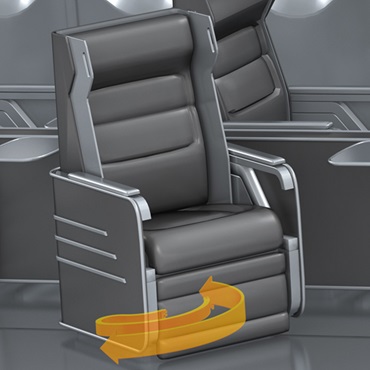Wnętrze samolotu: e-prowadnik w regulacja siedzenia obrotowego